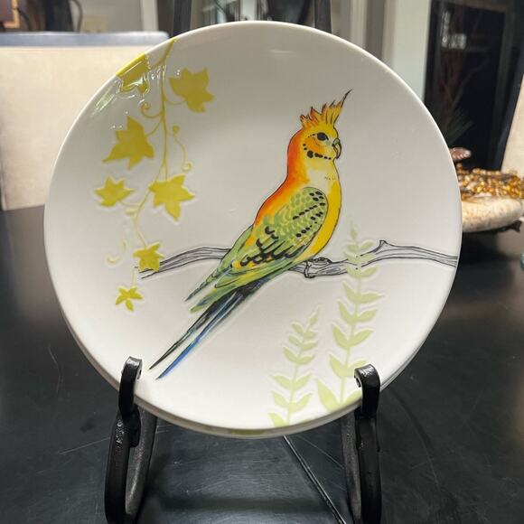 NEW Grace Anthropologie Set 4 Ceramic Parakeet Bird Salad Sandwich Dessert Pl… - Picture 4 of 15